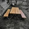 wooden table with wooden benches