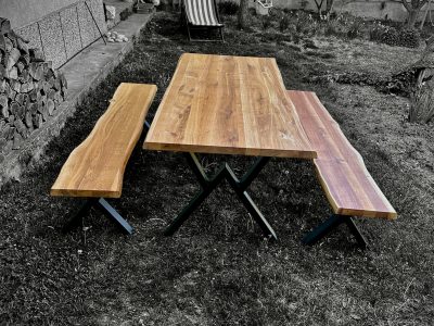 wooden table with wooden benches