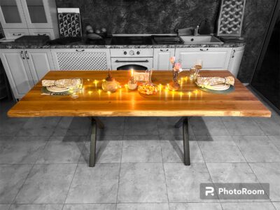 wooden extendable table with additional wooden wing